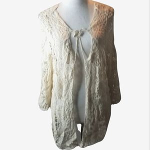 India Boutique 100% Cotton Crochet Tie Front Cardigan